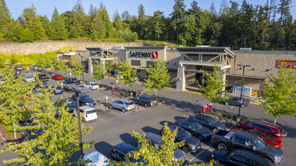 Safeway building and parking lot