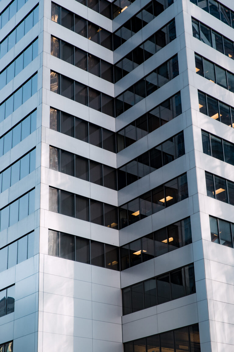 Modern building with zigzag pattern.