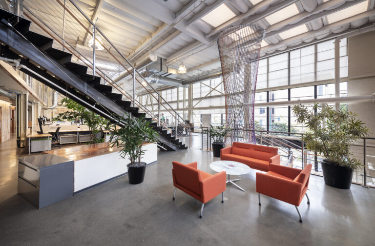 Modern office with stylish seating area