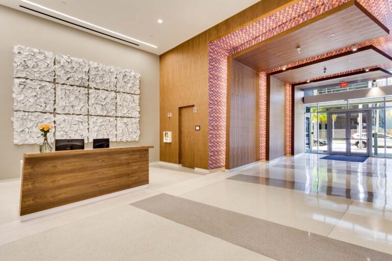 Modern lobby with artistic decor